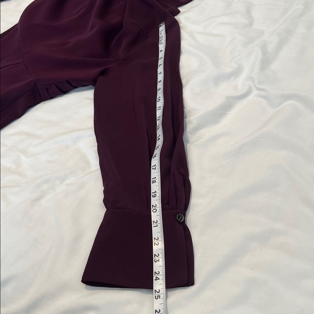 DKNY purple dress szM pleated long sleeves with cuffs faux wrap front EUC - Picture 16 of 17